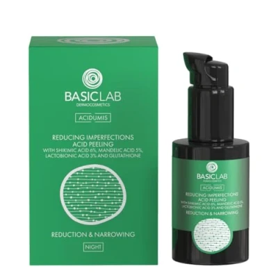Abbildung von BasicLab Dermocosmetics Säurepeeling zur Reduzierung von Hautunreinheiten 30 ml Shikimisäure, Mandelsäure, Lactobionsäure Stimuliert die Haut Erneuerung, Regeneration und Reinigung.
