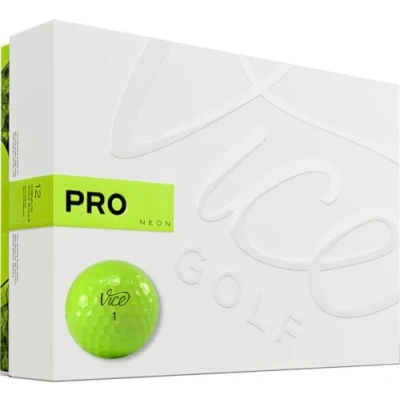 Abbildung von VICE Golf Pro Neon Lime 2020 12 Bälle Eigenschaften: 3 Piece Cast Urethan, maximale Kontrolle, hoher Spin im Kurzspiel Mehr Farben: Lime/Red Profil: Für fortgeschrittene Golfer