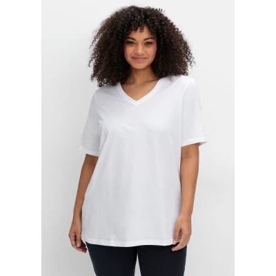 Abbildung von Sheego T Shirt Große Größen mit V Ausschnitt, aus leichtem Jersey