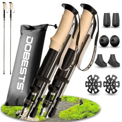 Abbildung von DOBESTS Wanderstöcke Nordic Walking stöcke, Wanderstock Teleskop Carbon &amp; Aluminium, Wanderstocken faltbar 110 130CM, Trekkingstöcke für Damen und Herren, leicht verstellbar mit Korkgriff