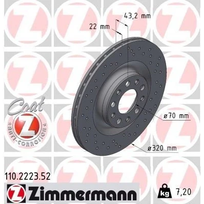 Abbildung von ZIMMERMANN SPORT COAT Z 110.2223.52 Bremsscheibe 320 22 10/5 5 110 innenbelüftet, gelocht beschichtet ALFA ROMEO: Giulia Limousine