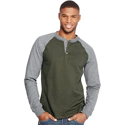 Abbildung von Hanes Herren T Shirts, BeefyT Henley Baumwolle Langarmshirts, Klein