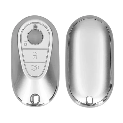 Abbildung von kwmobile Autoschlüssel Hülle kompatibel mit Mercedes Benz 3 Tasten Smart Schlüsselhülle Silikon Cover Silber matt