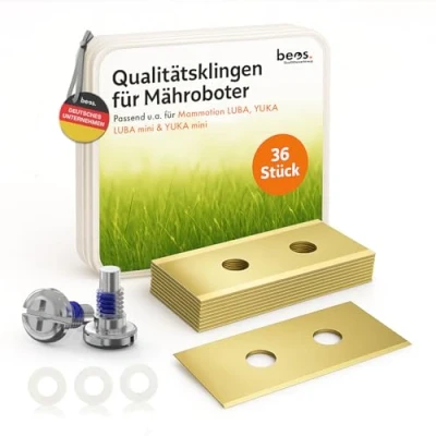 Abbildung von BEOS 24 x Premium Titan Ersatzmesser + Schrauben mit Sicherung Messer kompatibel Mammotion LUBA AWD 1000 bis 5000 2 3000 10000 YUKA 600 1500