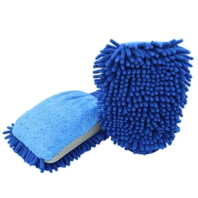 Abbildung von D&amp;W The Motion Corporation DuW Premium 3in1 Autowaschhandschuh Chenille Microfaser Mesh blau/grau 22x17 cm Waschhandschuh für die schonende Handwäsche Felgenhandschuh Autopflege