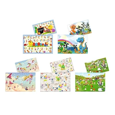 Abbildung von HERMA 19694 Schreibtischunterlagen Kindergarten Freunde Sortiment, 10 Stück, abwischbare Kinder Schreibunterlagen aus Karton, 55 x 35 cm, beidseitiges Motiv Tischunterlagen Set für Mädchen &amp; Jungen