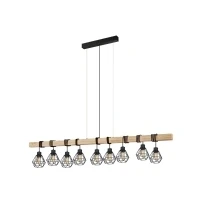 Abbildung von EGLO Pendellampe Townshend 5, 9 flammige Vintage Pendelleuchte im Industrial Design, Retro Hängelampe aus Stahl und Holz, Farbe Schwarz, braun, FSC zertifiziert, E27