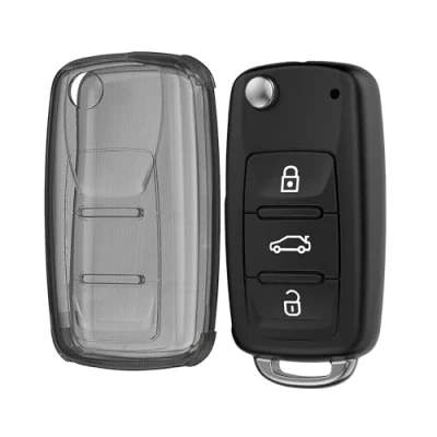 Abbildung von kwmobile Autoschlüssel Hülle kompatibel mit VW Skoda Seat 3 Tasten Schlüsselhülle Silikon Cover Schwarz Transparent
