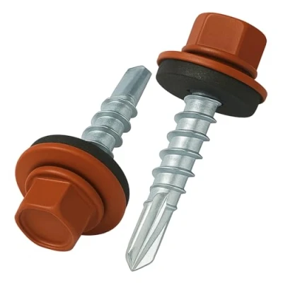 Abbildung von 4.8 mm x 25 Dachschrauben, Sechskantkopf Selbstbohrend Mehrfarbig (RAL 8004 Kupferbraun) Schrauben mit versiegelter EPDM Unterlegscheibe, rostfreie, Verzinkte, Gehärtete (50 Stück)