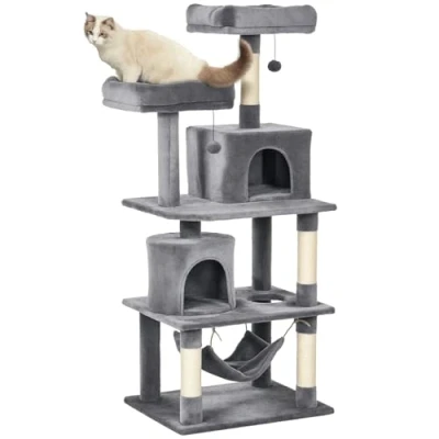 Abbildung von PawHut Kratzbaum Katzenbaum mit Hängematte Katzenkratzbaum Höhle, Hellgrau, 60L x 50B 145H cm