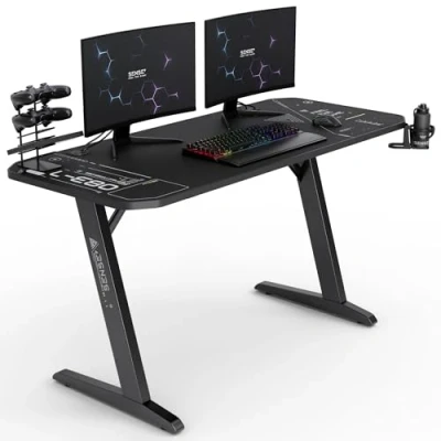 Abbildung von SENSE7 Schreibtisch Nomad Cybernetic, Gaming Tisch 140x60, PC mit Kopfhörerhaken, Getränkehalter, Controller Halter, Computertisch Kohlefaseroberfläche, Ergonomischer Desk