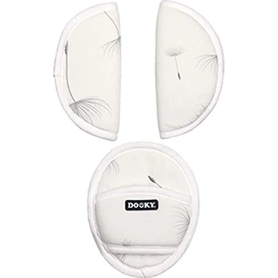 Abbildung von Dooky Universal Pads Gurtschoner &amp; Gurtpolster für Babyschale, Kinderwagen Autositz (Design: Dandelion, 3 5 Punkt Gurte, Altersgruppe 0+, die meisten Marken), Weiß