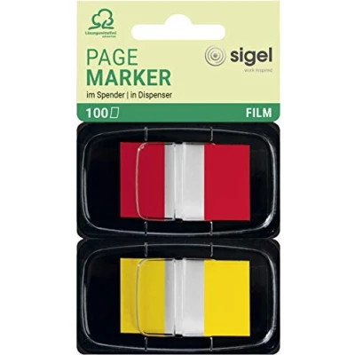 Abbildung von SIGEL HN496 Haftmarker im Spender, 100 Streifen Format 25 x 43 mm, rot, gelb