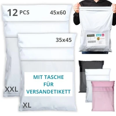 Abbildung von EMBALLAX 12 Versandtaschen MIT TASCHE FÜR VERSANDETIKETT 2 Größen XL/XXL WIDERSTANDSFÄHIG/WASSERDICHT Versandtüten für Kleidung Warensendung Umschlag Kartons Versandbeutel A4