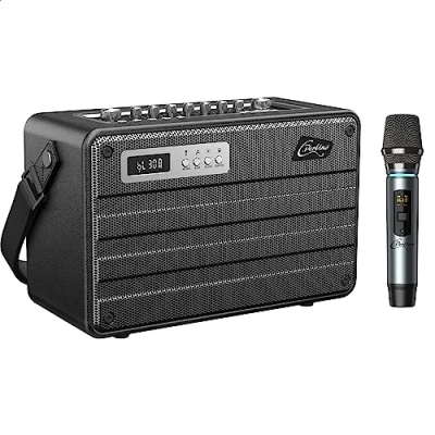 Abbildung von C.Perkins ROADY FL Das professionelle 100W batteriebetriebene ALL IN ONE mit 1 drahtlosen UHF Mikrofon und einer Reihe von Funktionen Bluetooth, USB, Klinke, Micro SD Schwarzes Leder