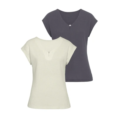 Abbildung von Lascana 2 PACK Tshirt basic, Damen, Größe: 40/42, Creme navy