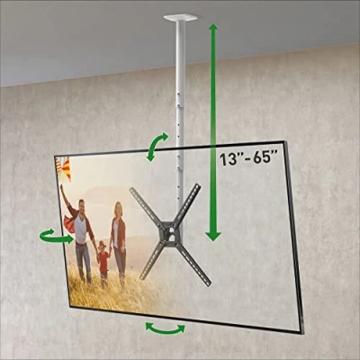 Abbildung von Barkan 97cm Lange Weiß TV Deckenhalterung, 13 65 Zoll Neigbar/Vollbewegung flach &amp; Curved Fernseher Halterung, hält bis 40Kg, Teleskop Höhen verstellbare, für LED OLED LCD, Max. VESA 400x400