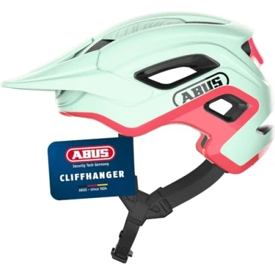 Abbildung von ABUS MTB Helm Cliffhanger Fahrradhelm für anspruchsvolle Trails mit großen Lüftungsöffnungen &amp; TriVider Riemensystem Damen und Herren Mintgrün/Pink, Größe M