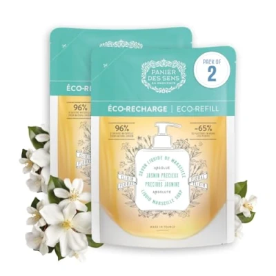 Abbildung von Panier des Sens Marseiller Flüssige Handseife Nachfüller Jasmine Seife 97% natürliche Inhaltsstoffe Feuchtigkeitsspendende mit Kokosnussöl Nachfüllbare Bad &amp; Küche 2x500 ml