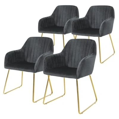 Abbildung von ML Design Esszimmerstühle 4er Set, Sitzfläche aus Samt, Grau, Wohnzimmerstuhl mit Rücken und Armlehnen, Küchenstuhl Gold Beine, Polsterstuhl Metallgestell, Ergonomische Sessel für Esstisch