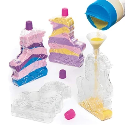 Abbildung von Baker Ross Sandkunst Flaschen „Einhorn“ für Bastel und Dekorationsarbeiten Bastelsets (4 Stück), Mittel