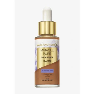 Abbildung von Max Factor Miracle Pure 2in1 Skin Reset Serum Foundation, 85 90, Medium to Deep, vegane Formel, gleicht den Teint aus, mittlere Deckkraft, mattes Finish, Niacinamid Formel und Bisabolol, 30 ml
