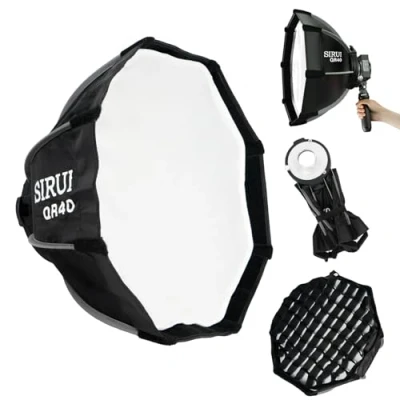 Abbildung von SIRUI 40cm Mini Softbox mit Schneller Aufbau, Faltbar, Diffusor und Gitter, Schnellverschluss für Video Dauerlicht, Kompatibel C150X Serie QR40