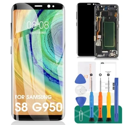 Abbildung von OLED für Samsung Galaxy S8 LCD Display G950 Bildschirm Ersatz SM Touch Digitizer Reparatur Kits mit Rahmen (Schwarz, Fingerabdruck)