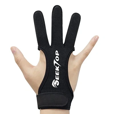 Abbildung von Seektop Traditioneller Bogenschießen Schießhandschuh, 3 Finger Schutz Handschuhe für Kinder Jugend Erwachsen Anfänger schießen XL