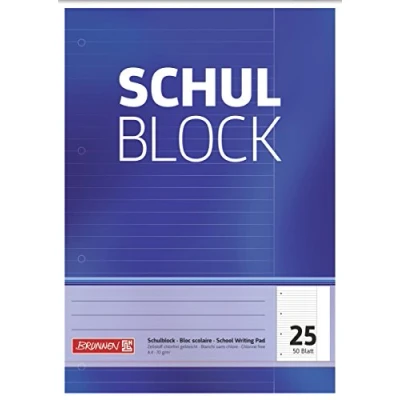 Abbildung von Brunnen 1052525 Schulblock / Notizblock (A4, 50 Blatt, liniert, mit Rand, Lineatur 25, gelocht, kopfverleimt, 70 g/m²)