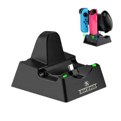 Abbildung von AKUMA Cyber V02 Ladestation für Nintendo Switch Pro Controller, Joy Cons, Switch/Switch OLED/Switch Lite, intelligentes Laden Schwarz