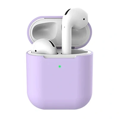 Abbildung von Schutzhülle für AirPods Schutzhüllen, Molylove Silikonhülle Stoßfest [Front LED sichtbar] [Unterstützung kabelloses Laden] (AirPods 2, Lila)