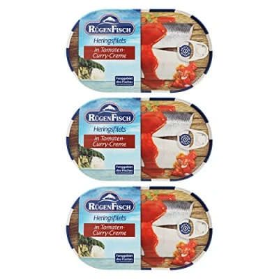 Abbildung von 3er Pack Rügen Fisch Heringsfilets in Tomaten Curry Creme (3 x 200 g)