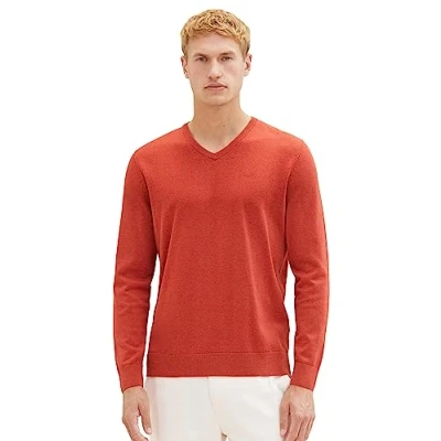 Abbildung von TOM Tailor Basic Vneck Strickpullover, Herren, Größe: XXL, Rot