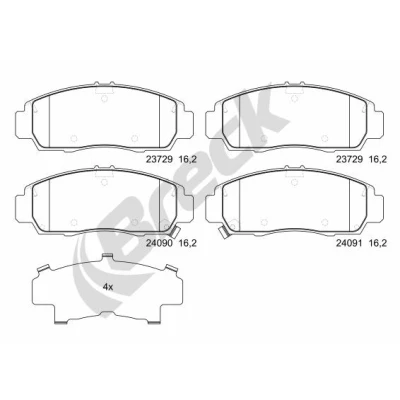 Abbildung von BRECK 23729 00 701 Bremsbelagsatz inkl. Verschleißwarnkontakt HONDA: CIVIC 7 Hatchback, FR V, 8 Stufenheck