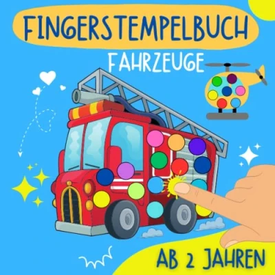 Abbildung von Fingerstempelbuch ab 2 Jahren Fahrzeuge: für kleine Fahrzeugliebhaber Jahren,Basteln und Malen Jungen Mädchen,50 ... Einfache Fahrzeuge zum FingerStempeln