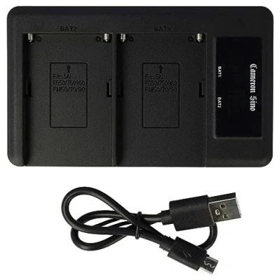 Abbildung von vhbw Dual Ladegerät kompatibel mit Sony HDR HC1, FX7E, SR1, SR1E, HC1E Kamera Camcorder/Akku Ladeschale + Micro USB Kabel