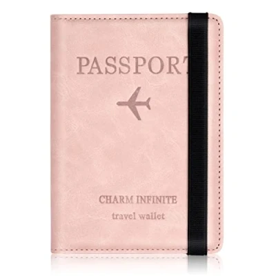Abbildung von Impfpass Hülle Reisepasshülle, Urlaub Zubehör, Kunstleder Passhülle mit RFID Blocker, Schutzhülle Tasche für Kreditkarten Damen Herren Reisepass, Ausweis und Reisedokumente,Travel Organizer（Rosa）