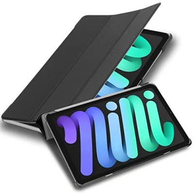 Abbildung von Cadorabo Hülle kompatibel mit Apple iPad Mini 6 (8.3 Zoll) Tablethülle Auto Wake Up aus Kunst Leder Flip Klappbare Stoßfeste Magnetische Cover für Tasche in Schwarz