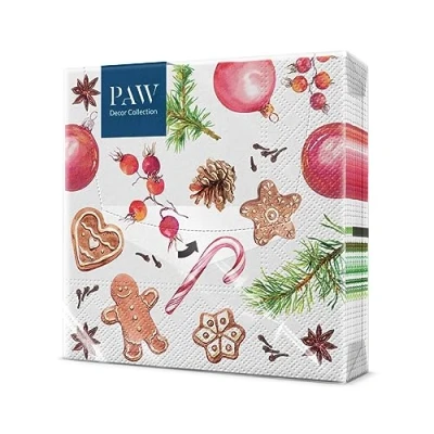 Abbildung von PAW Servietten 3 lagig (33 x 33 cm) I 20 Stück Papierservietten Bunt Perfekt für den Weihnachtstisch Weihnachten, Winter, Sterne, Lebkuchen, Süßigkeiten Homemade Sweets