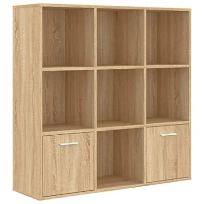Abbildung von vidaXL Bücherregal mit 7 offenen Würfeln 2 Türen Wandregal Aktenregal Standregal Raumteiler CD DVD Regal Raumtrenner Sonoma Eiche 98x30x98cm Holzwerkstoff