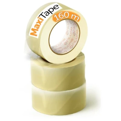 Abbildung von OFITURIA Transparentes Packband zum Verpacken von Kartons für Versand und Umzug. Siegel sichere widerstandsfähige Verpackungen (36 mm x 160 mts Transparente, 3 Rollos)