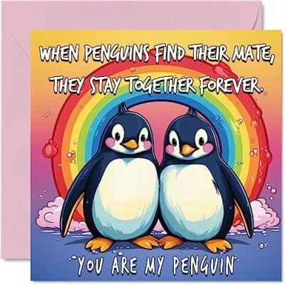Abbildung von LGBT Pinguin Valentinstagskarte You Are My Penguin niedliche romantische Karte für Freundin, Freund, Ehefrau, Ehemann, Partner, Ihn, Sie, 145 mm x Jubiläumsgrußkarten