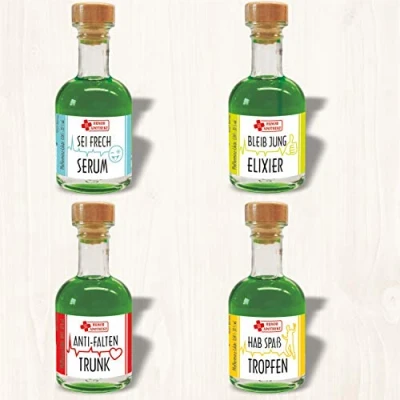 Abbildung von Medizinbar: 8 x 4 cl. Pfefferminz Likör 20% vol. alc. Humormedizin Impfstoff Spaßmedizin gegen das Virus kommt aus unserer Humorapotheke