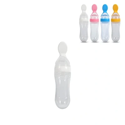 Abbildung von Baby Getreide Fütterungs Flasche, 1 Stück 90 ml Silikon Flasche Squeeze Feeder, Reis Müsli Püree Fläschen für Säugling/Kleinkinder/Kinder mit Löffelabdeckung(Weiß)