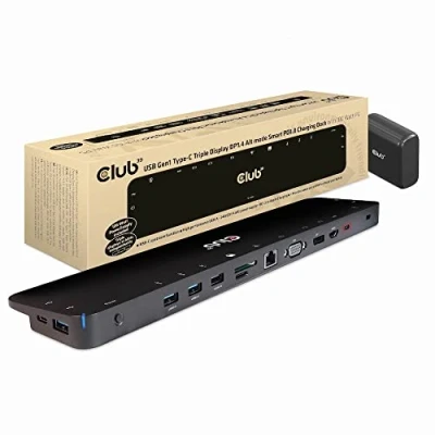 Abbildung von Club3D CSV 1565 Dockingstation USB Gen1 Typ C Dreifach Display DP1.4 Alt Modus Smart PD3.0 mit 100 Watt Netzteil