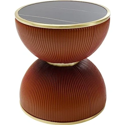 Abbildung von Kare Design Beistelltisch Endless Vegas, Orange, 47cm Durchmesser, Wohnzimmertisch, Couchtisch, rund, Keramik Tischplatte, Stahlgestell, Holz Verkleidung, 49x47x47 cm (H/B/T)