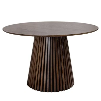 Abbildung von riess ambiente Esstisch VALHALLA WOOD Ø140cm smoked braun (Einzelartikel, 1 St), Küche · Eiche Design lackiert rund Säulenfuß Japandi Style