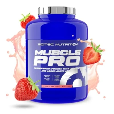 Abbildung von Scitec Nutrition Muscle Pro Angereicherte Proteinmischung mit Kreatin Laktose &amp; Glutenfrei Pflanzliche tierische Proteine EAAs, 2.5 kg, Erdbeerjoghurt
