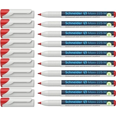 Abbildung von Schneider Maxx 225 M Universal Marker (non permanent, feucht abwischbar, 1,0 mm) 10er Packung rot